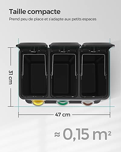 SONGMICS Poubelle de Tri, Modèle LTB24L, 3 x 8L, Acier Inoxydable, Argent et Noir