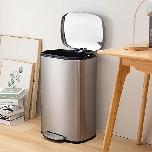FDW Poubelle Cuisine 50L, Poubelle à Pédale en Métal, Fermeture en Douceur, Argent
