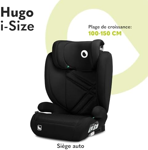 lionelo Siège Auto ISOFIX Hugo I-SIZE, Groupe 2/3, Appui-tête Réglable, Black Carbon