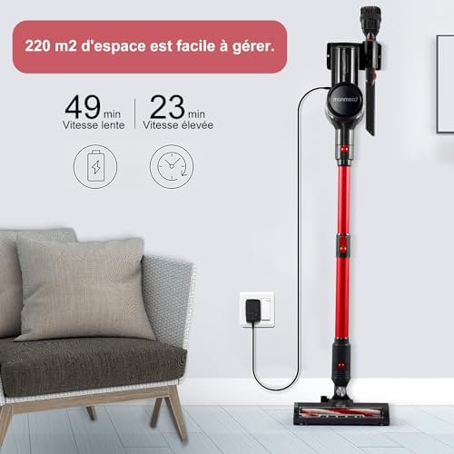 monmecd Aspirateur Balai sans Fil 4-en-1, 16Kpa, 150W, 50 Min Autonomie, LED