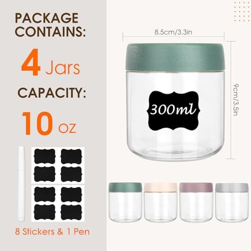 Bocaux Hermétiques Petit Pot en Verre 300ml, Couvercles Pastel, Lot de 4