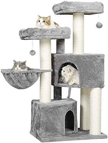 Grand Arbre à Chat XXL avec Griffoir Sisal, 2 Plates-formes, Gris et Blanc