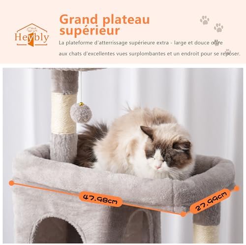 Arbre à Chat Multi-Étagé 178cm, Gris Clair, avec 8 Colonnes à Griffer