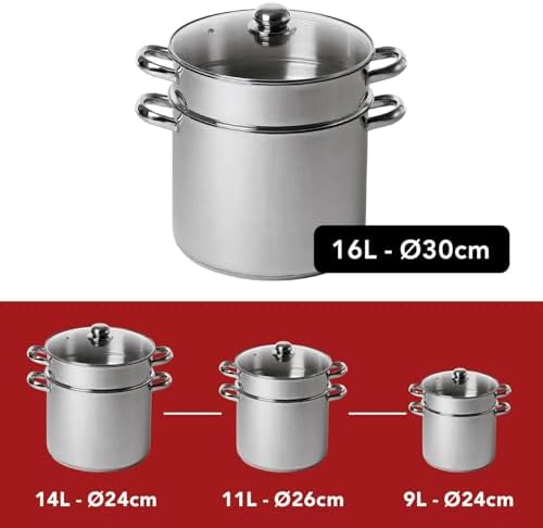 Baumalu Couscoussier Induction, Acier Inox, Ø24cm, 9L, Couvercle Verre