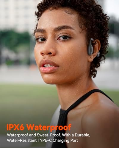 Casque Bluetooth 5.3 Conduction Osseuse, Étanche IPX6, Double Microphone