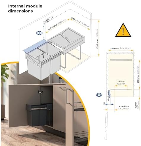Emuca Poubelles de Recyclage Amovibles, Modèle 8199423, 40L, Gris Anthracite