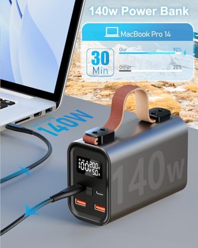 Batterie Externe 50000mAh 140W, Charge Rapide avec Écran Numérique et 4 Sorties
