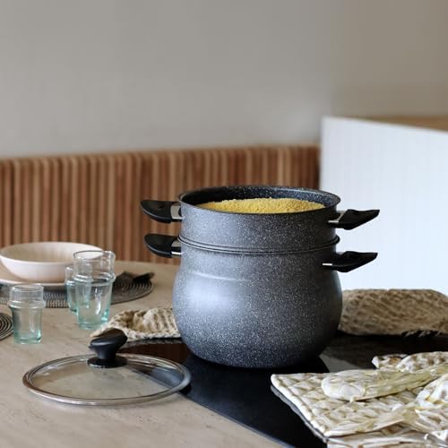 MENASTYL Couscoussier 9L Aluminium Effet Marbre, Compatible Induction et Lave-vaisselle