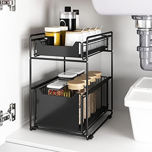 Organisateur de Cuisine à 2 Niveaux sous Évier, Noir 37.4x26.5x44cm