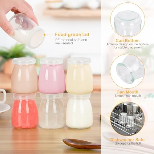 Lot de 24 Petit Pots en Verre 140ml avec Couvercle, Contenants pour Pudding et Yaourt
