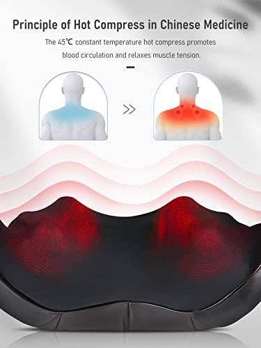 Masseur Shiatsu Cervical avec Chaleur 45°C, 3 Vitesses pour Dos et Épaules