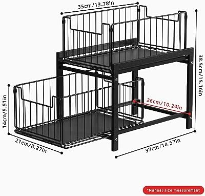 Organisateur sous évier à 2 Niveaux, Rangement Coulissant en Métal, Extensible et Résistant à la Rouille