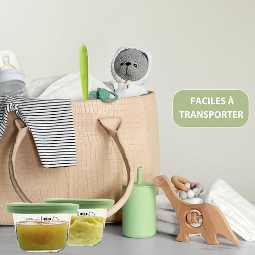 Lot de 6 Petits Pots en Verre Bébé 160ml avec Cuillère Incluse