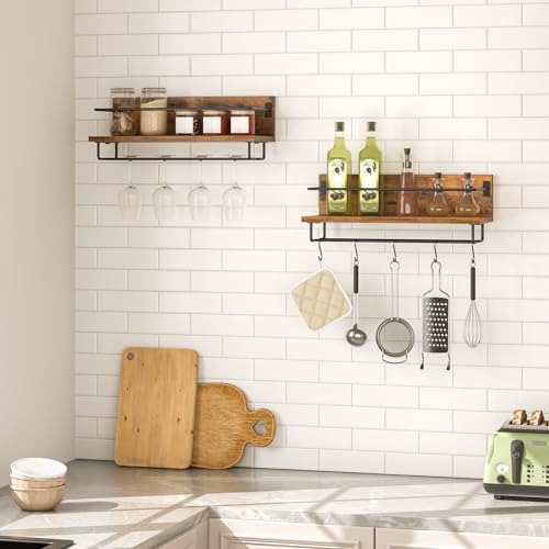 Porte-Bouteilles Muraux Range Bouteille Vin, Marron Rustique et Noir, Lot de 2