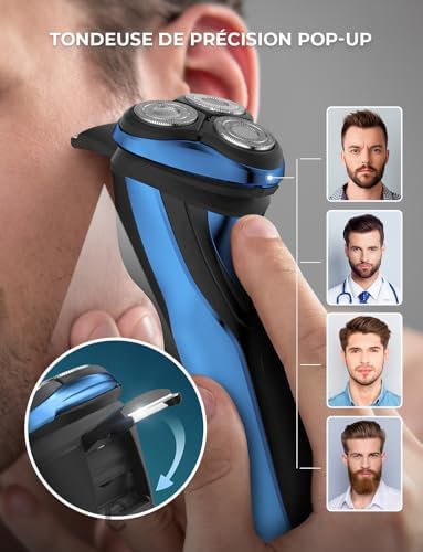 CITHOT Rasoir Électrique Homme RS8336, Têtes Rotatives 3D, IPX7, Bleu
