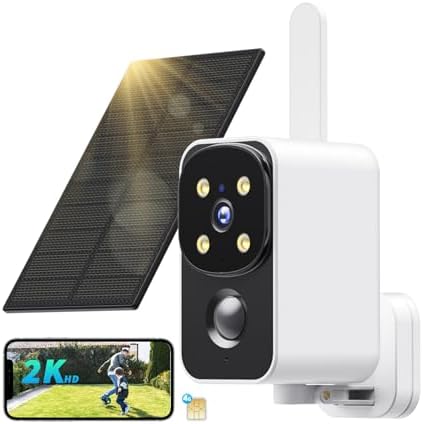 Caméra de Surveillance Solaire 4G LTE, 180° Extérieure, Blanc