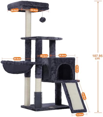 Arbre à Chat Robuste avec Brosse de Nettoyage, Gris Foncé, 80cm