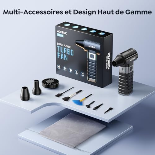 ACEZUK Souffleur Air Comprimé AD100, 200000 TR/Min, Batterie 10500mAh, 4 Vitesses