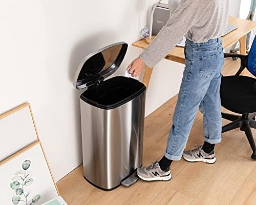 FDW Poubelle Cuisine 50L, Poubelle à Pédale en Métal, Fermeture en Douceur, Argent