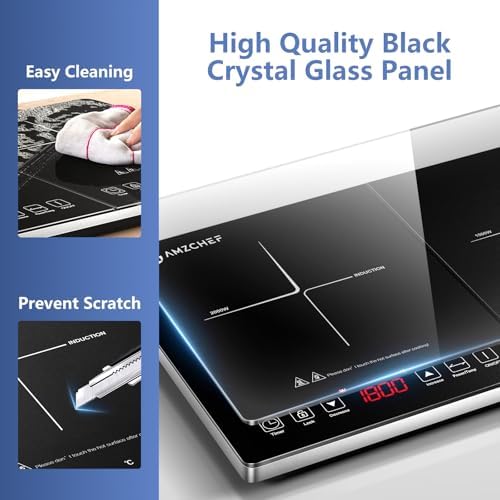 Plaque Induction 2 Feux Portable, Noir et Argent, 3500W, 20 Niveaux de Température