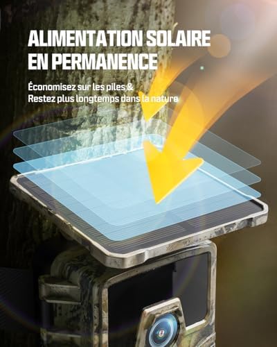 Caméra de Chasse Solaire 4K 60MP, Vision Nocturne, Étanche IP66