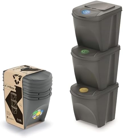 magubo Poubelle à Tri Sélectif, 3 Compartiments, 3x25L, Noir, Robuste et Spacieuse