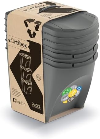 magubo Poubelle à Tri Sélectif, 3 Compartiments, 3x25L, Noir, Robuste et Spacieuse
