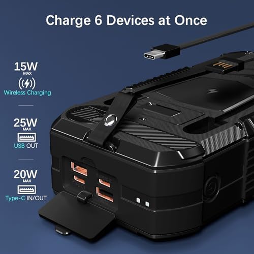 Chargeur Portable 70 000 mAh Batterie Externe Solaire avec Manivelle et 6 Sorties