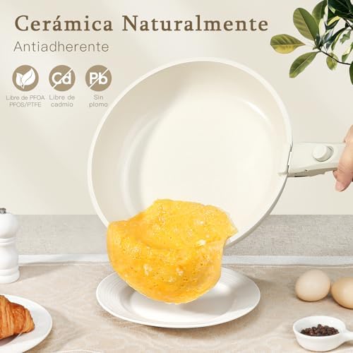 Batterie de Cuisine Antiadhésive en Céramique, Set de 7 Pièces, Blanc