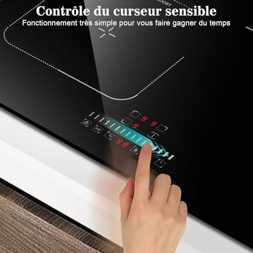 Plaque Induction 3 Feux avec Zone Flexible, 6800W, Commande Tactile