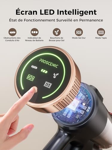 Proscenic Aspirateur Balai sans Fil P11 Ultra, 50kPa, 50 Mins, 500W, Léger et Télescopique