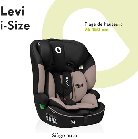 lionelo Siège Auto i-Size Levi, 9-36 kg, Protection Latérale, Appui-tête Réglable, Noir