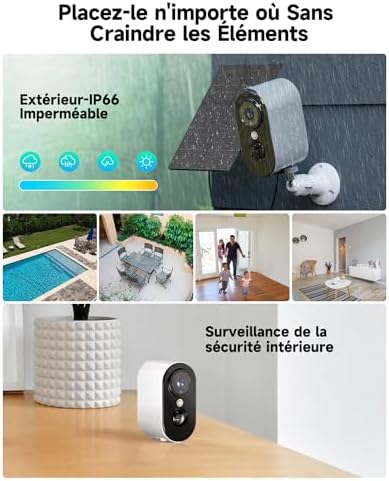 Caméra de Surveillance 2K avec Panneau Solaire, Vision Nocturne Couleur, 2 Pack