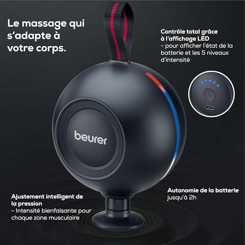 Beurer Pistolet de Massage MG 101, Design Ergonomique, Capteur de Pression, 5 Embouts