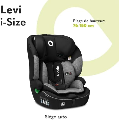 Lionelo Siège Auto Isofix Levi One, 9-36 kg, Protection Latérale, Appui-tête Réglable, Gris-Noir