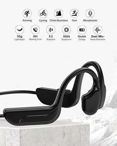 Écouteurs Bluetooth à Conduction Osseuse, Casque Sport Étanche IP65, Noir
