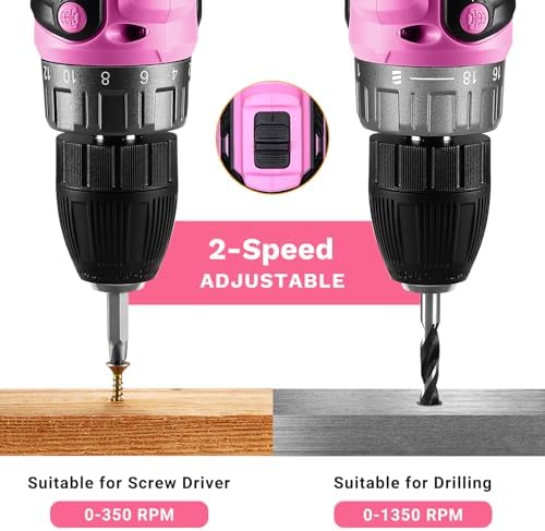 DEKOPRO Perceuse sans Fil 20V, Rose, Compacte et Légère pour Femmes