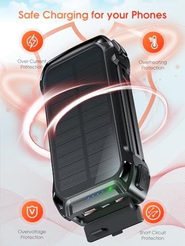 Batterie Externe Solaire 26800mAh avec Charge Rapide et Câbles Intégrés