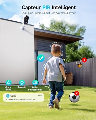 Caméra de Surveillance 2K avec Panneau Solaire, Vision Nocturne Couleur, 2 Pack