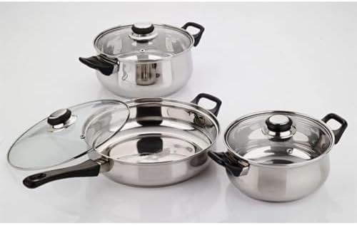 Batterie de Cuisine 12 Pièces en Acier Inoxydable, Compatible Induction, Couvercles en Verre