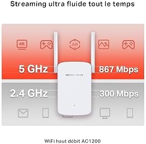 MERCUSYS Répéteur WiFi AC1200 ME30, Amplificateur Bi-Bande, Antennes Réglables, Port Gigabit