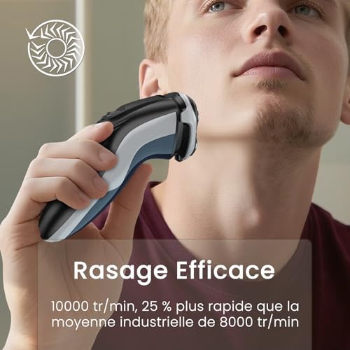 SWEETLF Rasoir Électrique Homme SWS7105, Rechargeable Wet & Dry, 3D Têtes Rotatives, 120 min Autonomie, Bleu Foncé