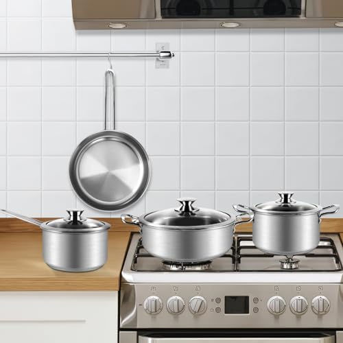 Batterie de Cuisine Inox 3 Couches, 7 Pièces, Tous Feux Induction, Argent