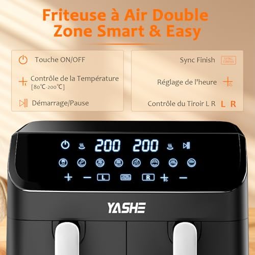 Friteuse à air 9L avec double tiroir et préréglages intelligents