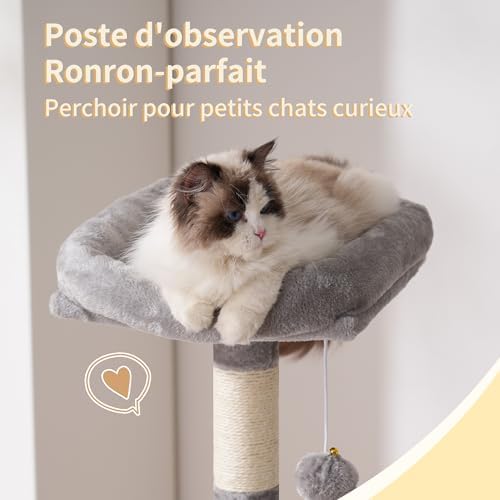 Arbre à Chat 125 cm avec Niche et Griffoir en Sisal, Gris Clair