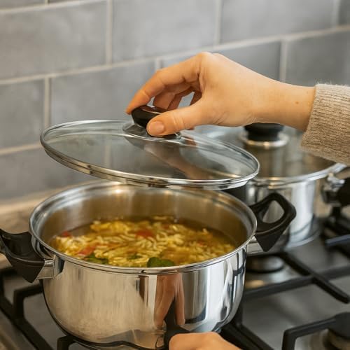 Batterie de Cuisine à Induction 8 Pièces en Acier Inoxydable avec Couvercles en Verre