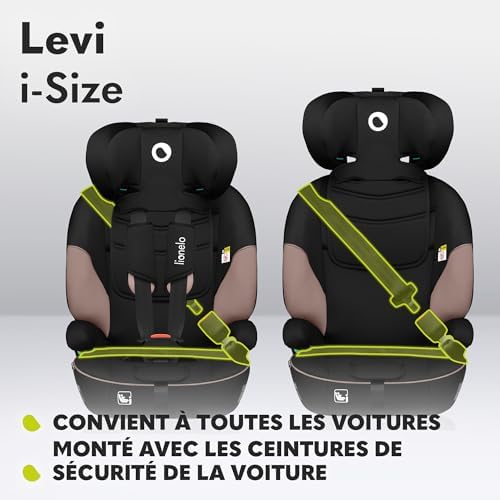 lionelo Siège Auto i-Size Levi, 9-36 kg, Protection Latérale, Appui-tête Réglable, Noir