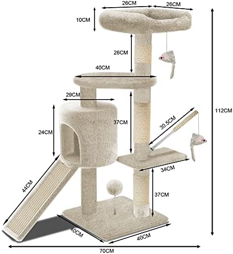Arbre à Chat Multifonction avec Griffoirs, Beige, 112cm