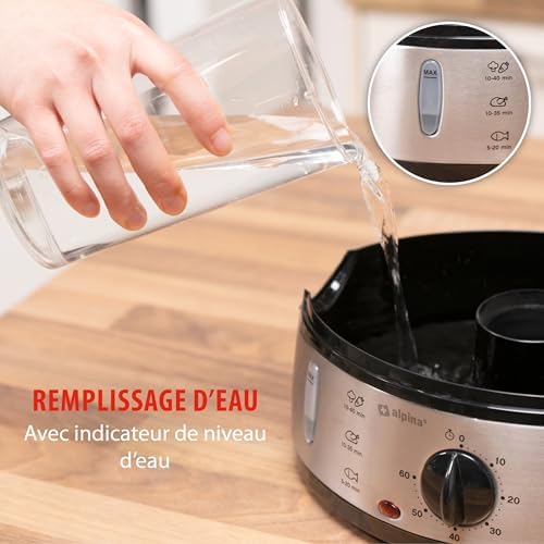 alpina Cuiseur Vapeur 3 Couches, 9L, Sans BPA, Gris, 230V/800W