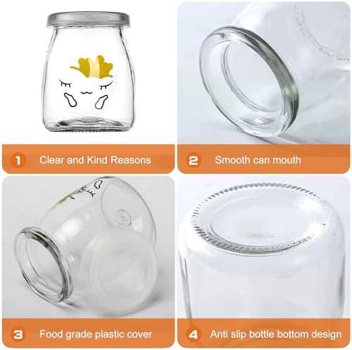 Pots de Yaourt en Verre 150ml avec Couvercle, Petit Pot en Verre Réutilisable